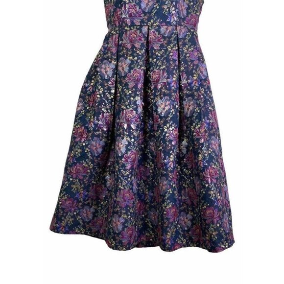 Lace & Mesh Girls Fit Flare Dress Blue Purple Floral Pleated Spaghetti Strap M - Picture 4 of 9